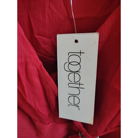 Red Dress Together Brand Size 12 Womens Asymmetric Hem Short Sleeve - Picture 3 of 4